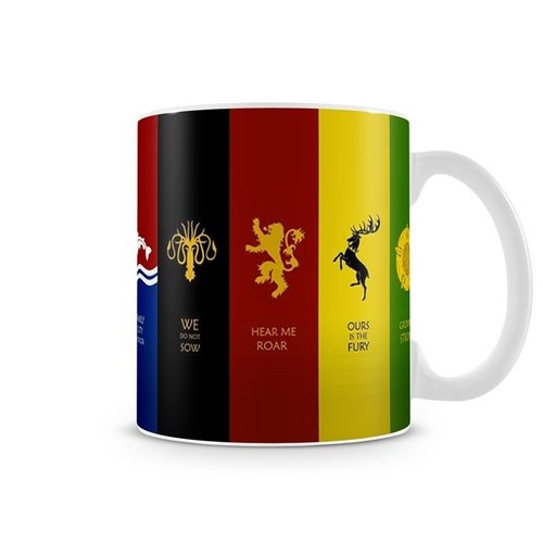 A caneca Game Of Thrones Casas custa R$ 34,90 no Empório Mad.