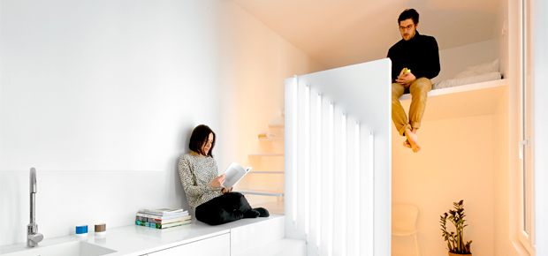 Iluminação define ambientes em apartamento francês de 20 m²