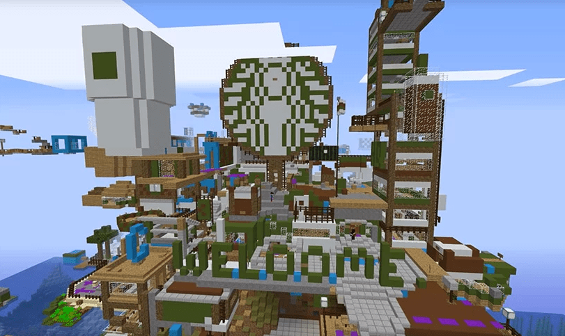 Minecraft une 200 pessoas em construção de super ilha da Starbucks