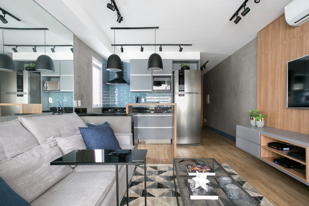Apartamento pequeno de 43 m² com estilo industrial chique