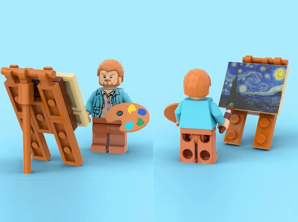 Miniatura Van Gogh Lego com miniatura da pintura Noite Estrelada