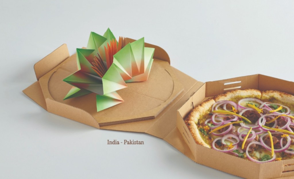 Caixa de pizza com flor pop-up verde