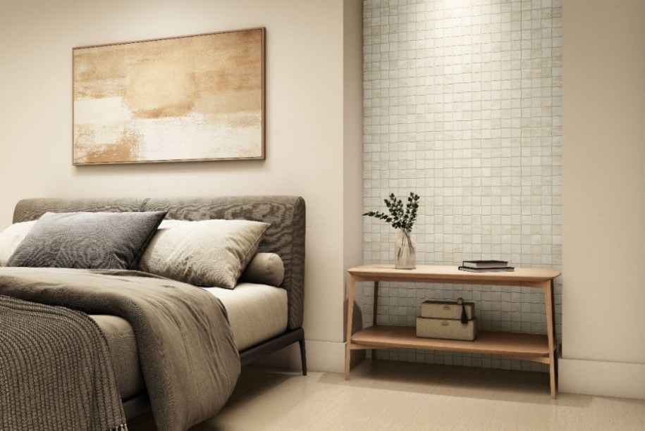 O revestimento Ravena, da Eliane, traz um toque de sofisticação à parede do quarto O revestimento Ravena, da Eliane, traz um toque de sofisticação à parede do quarto