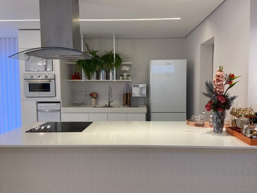 Cozinha com plantas em prateleira