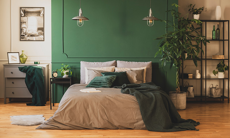 quarto com parede verde