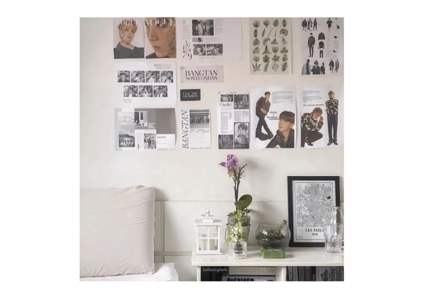 Colagens de parede como as da instagrammer Isabella são um componente chave de quartos estéticos e são fáceis e econômicos de recriar em seu próprio espaço.