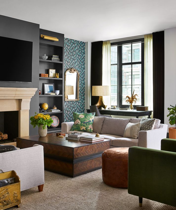 Sala de estar com uma paleta colorida