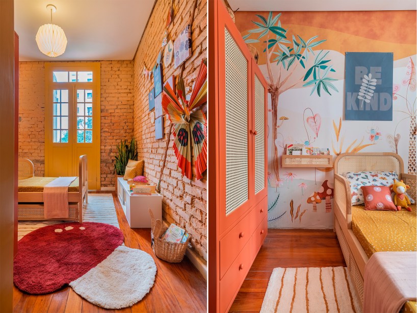 Mãe terra, por Tatiana Machado (Elefante Design para pequenos). O quarto assinado por Tatiana Machado se tornou um verdadeiro manifesto de cuidado com a natureza. “A minha proposta foi salientar a floresta e seus guardiões, convidando a todos a serem gentis e cuidadosos com a nossa “mãe natureza”, para podermos garantir um futuro saudável e acolhedor para as futuras gerações”, ressalta a arquiteta. Entre os destaques do décor, o nome por traz do escritório Elefante Design para pequenos usou a Cama Arcos Junior da Muskinha e incluiu um cabideiro com asas especialmente para o espaço. Segundo Tatiana, a peça representa um ser híbrido que pode voar livre, protegendo e desfrutando de toda beleza da natureza. Mãe terra, por Tatiana Machado (Elefante Design para pequenos). O quarto assinado por Tatiana Machado se tornou um verdadeiro manifesto de cuidado com a natureza. “A minha proposta foi salientar a floresta e seus guardiões, convidando a todos a serem gentis e cuidadosos com a nossa “mãe natureza”, para podermos garantir um futuro saudável e acolhedor para as futuras gerações”, ressalta a arquiteta. Entre os destaques do décor, o nome por traz do escritório Elefante Design para pequenos usou a Cama Arcos Junior da Muskinha e incluiu um cabideiro com asas especialmente para o espaço. Segundo Tatiana, a peça representa um ser híbrido que pode voar livre, protegendo e desfrutando de toda beleza da natureza.