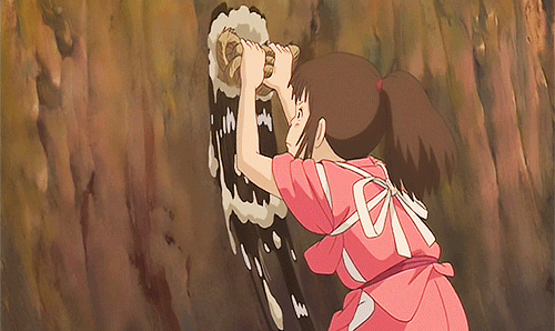 Gif de Chihiro esfregando parede.